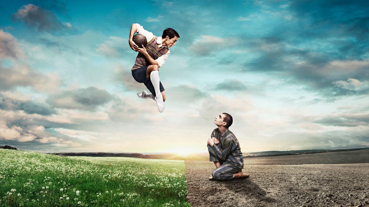 Kevin Poeung and Filippo Di Vilio on the poster for The Boy in the Striped Pyjamas. Photo by Guy Farrow