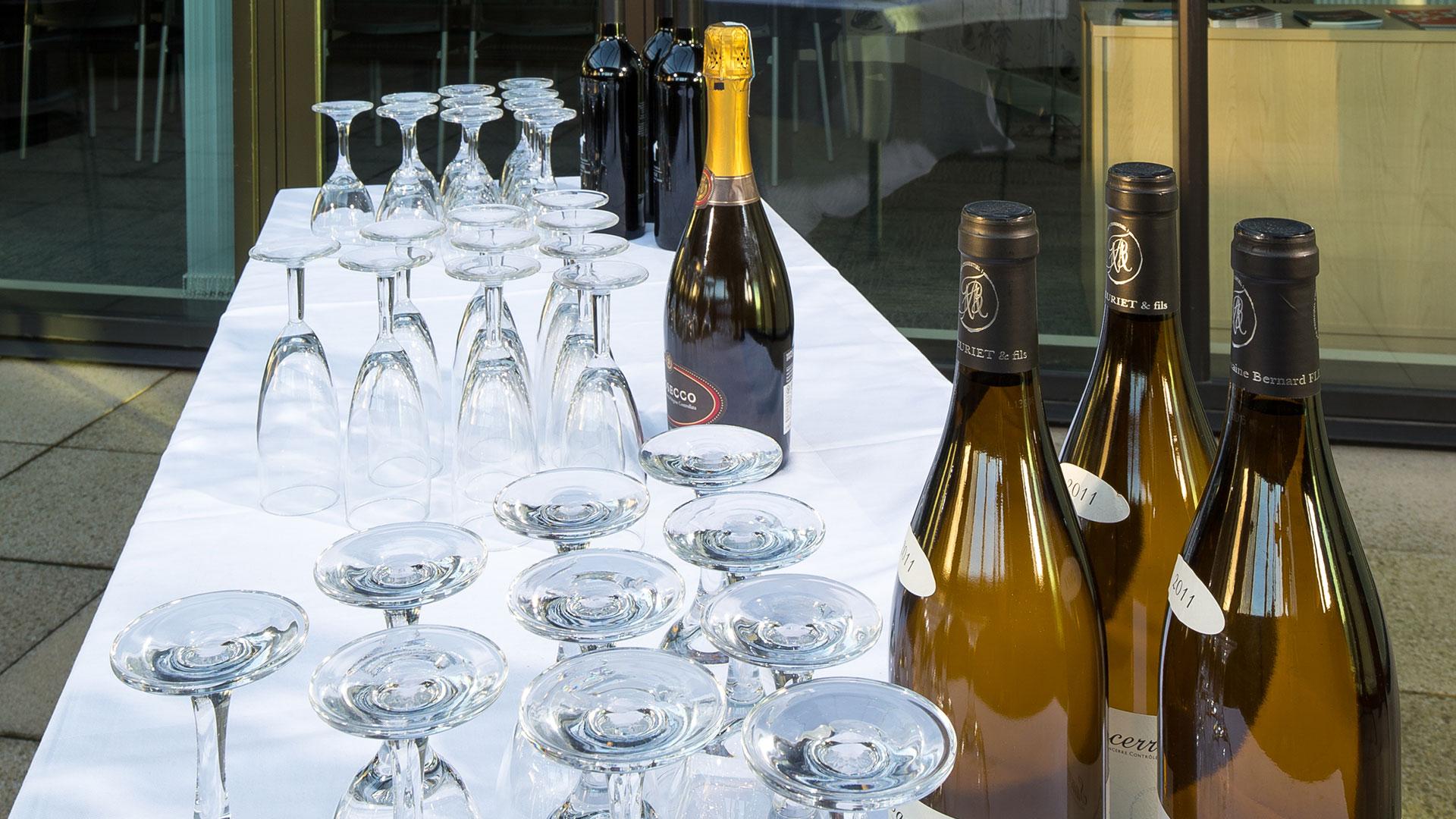 Wine glasses on table