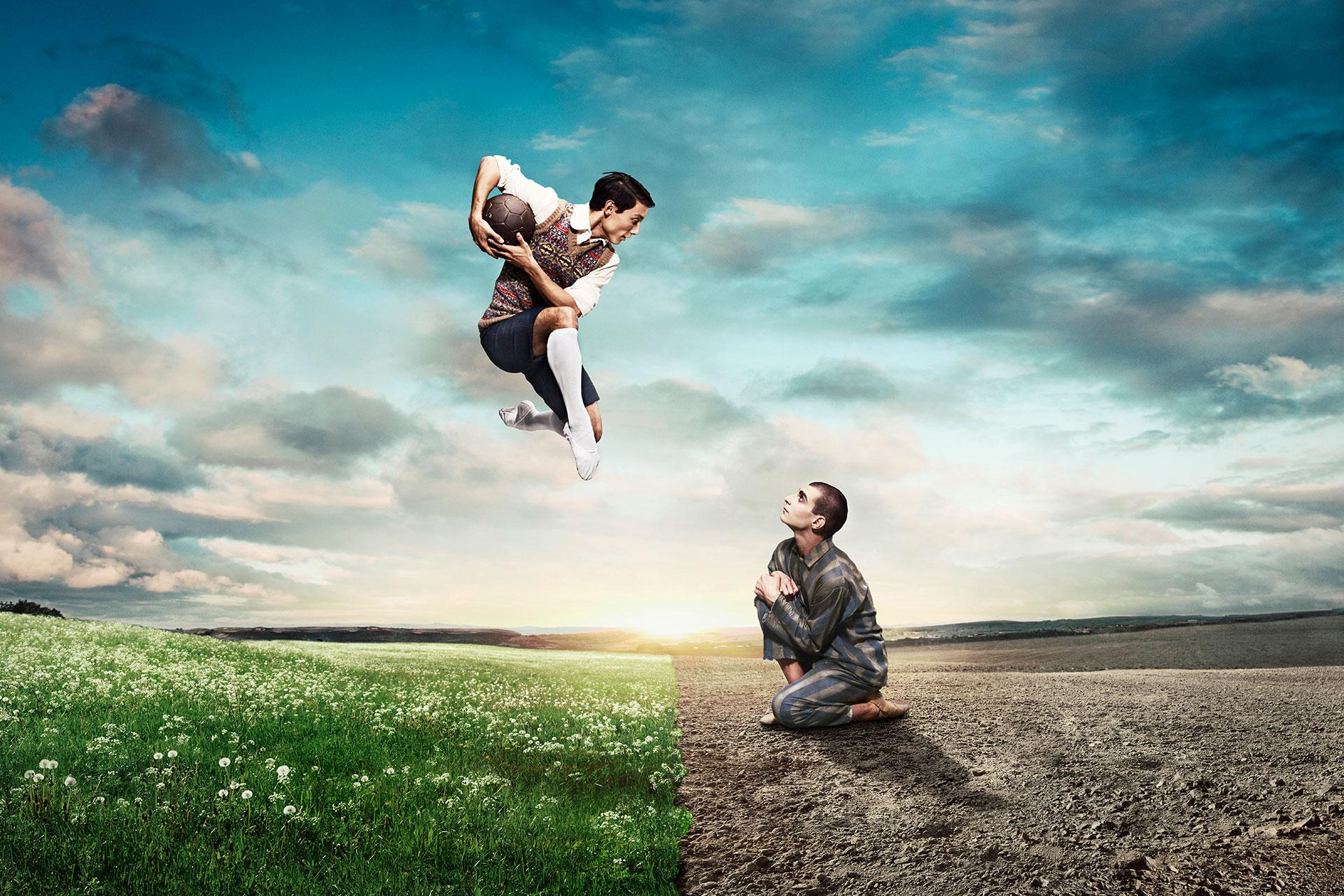 Kevin Poeung and Filippo Di Vilio on the poster for The Boy in the Striped Pyjamas. Photo by Guy Farrow