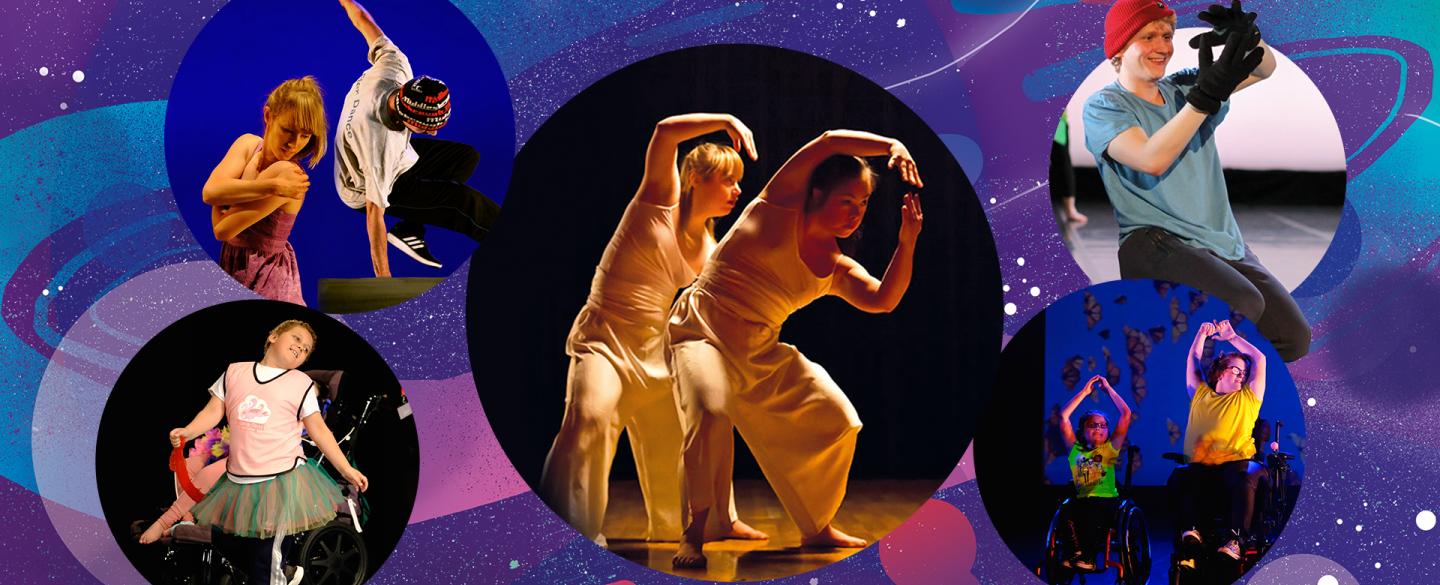 images of people dancing in circles surrounded by planets