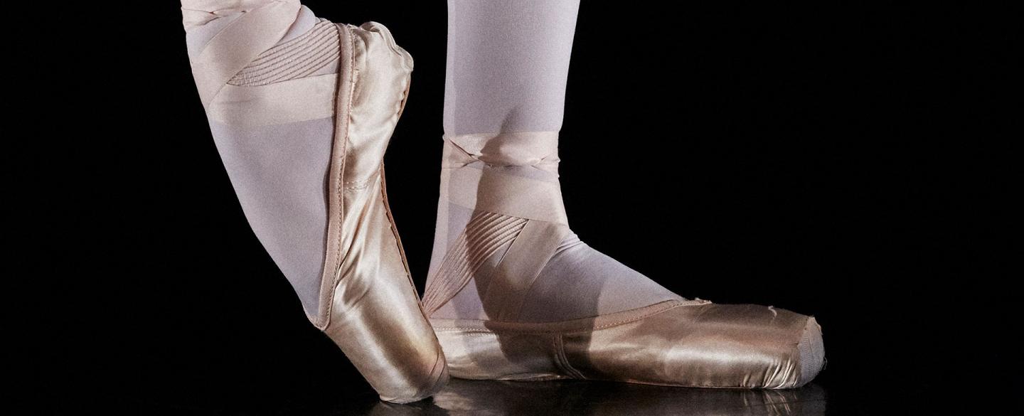 Close op of a student's pointe shoes. Photo Justin Slee.