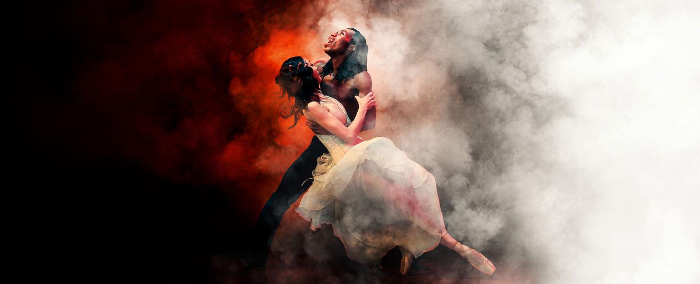 The poster image for Dracula with Mlindi Kulashe as the title character and Minju Kang holding on to him. Photo Guy Farrow