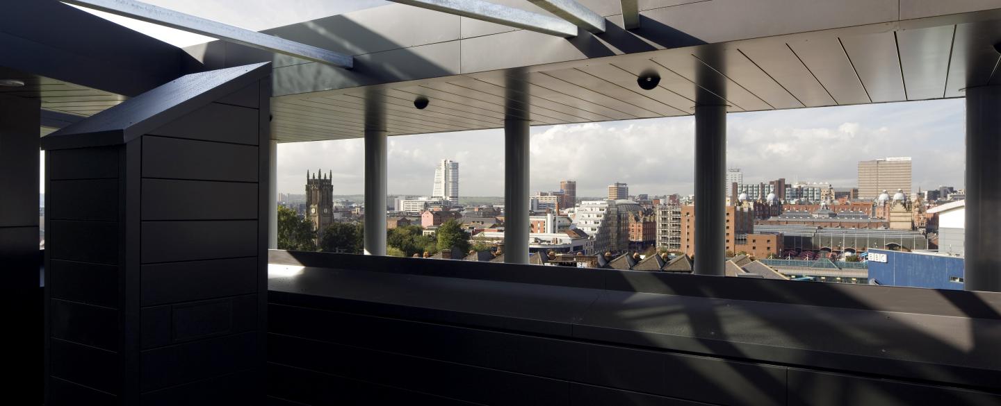 A view of Leeds city centre from the balcony of the Northern Ballet building on the firth floor.