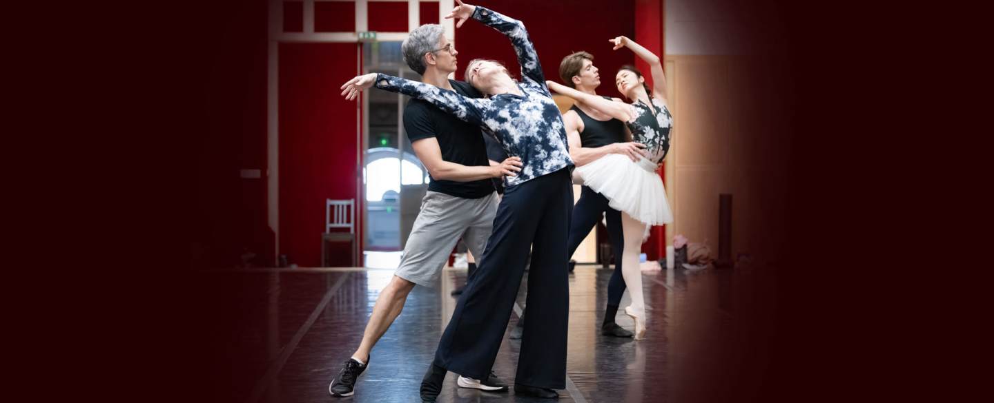 Federico and Rachel demonstrating the position they want the dancers to follow