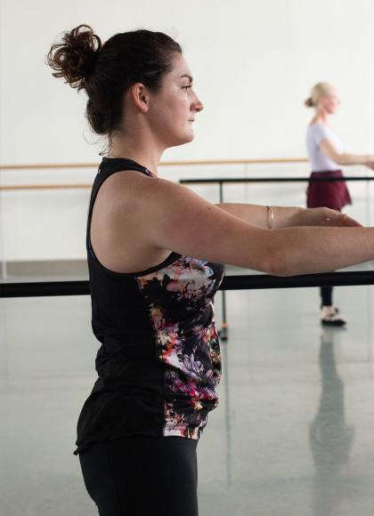 Student on the Academy's adult class at the barre. Photo Kathie Tiffany