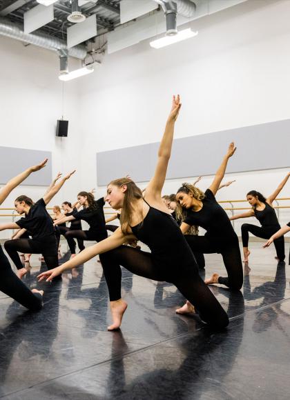 Photograph of students in synch rehearsing in a studio