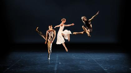 A photo collage of dancers Riku Ito, Antoinette Brooks-Daw and Kevin Poeung, to promote Three Short Ballets. Photo Emma Kauldhar.